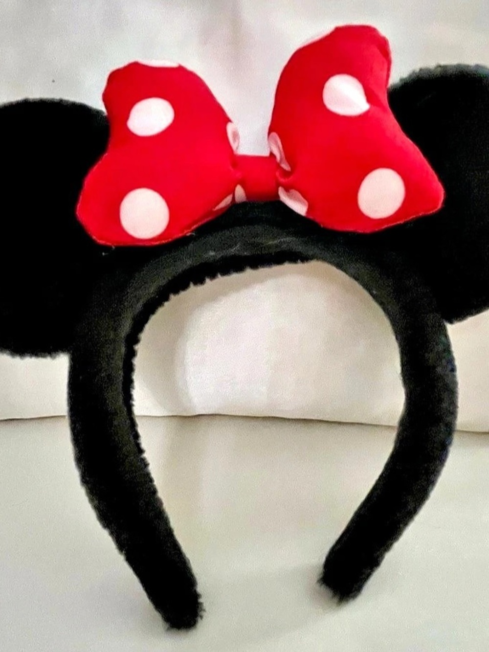 Disney Minnie Mouse Polka Dot Bow Ear Headband Black & Red